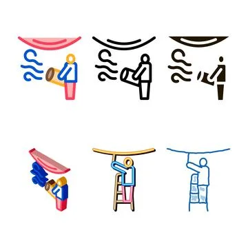 Worker stylized heating stretch ceiling with fan icon vector outline Stock-Illustration