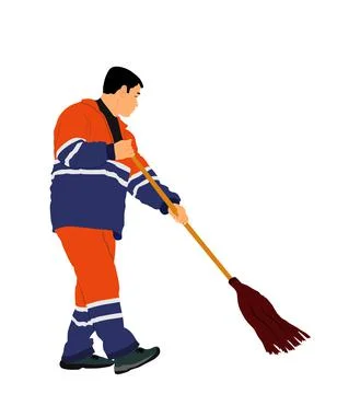 Worker sweeping with besom vector illustration isolated on white Illustrazione stock