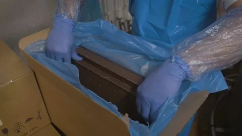 The worker takes out a large bar of chocolate from the box Stock Footage 161510540