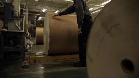 Worker Taking Cover Off a Paper Roll Video stock 113015681