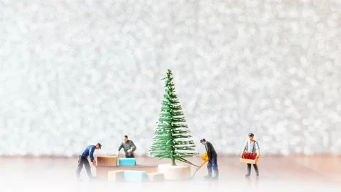 Worker team prepare Christmas tree , Christmas decoration concept Stock Footage 233565556