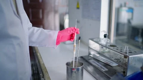 Worker Testing and Stirring Milk Sample in Processing Laboratory Vídeos de archivo 346155222
