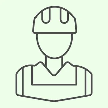 Worker thin line icon. Construction man with jacket and hardhat helmet outline Stock Illustration
