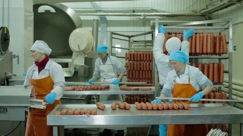 Worker Thread Sausages on the Metal Stick 스톡 동영상 94158012