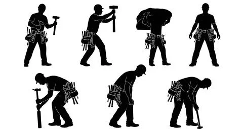 Worker with Tool Belt Silhouette Set Stock Illustration