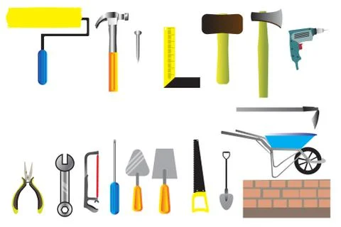 Worker tool set icon vector, collection of hand tools flat icon of constructi Stock Illustration