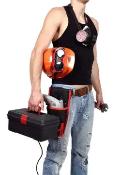 Worker with toolbelt Foto stock