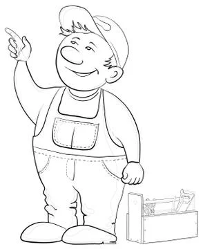 Worker with a toolbox, contours Stock Illustration