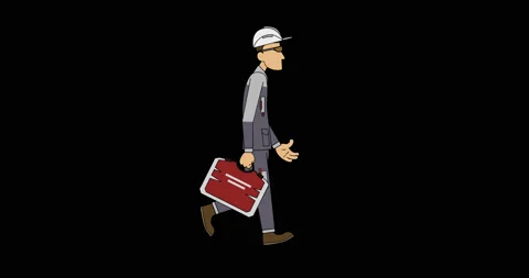 Worker with a toolbox walk cycle. Video stock 128877809