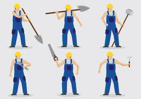 Worker With Tools Vector Cartoon Character Illustration Ilustração Stock