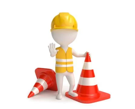 Worker with traffic-cones Illustrazione stock