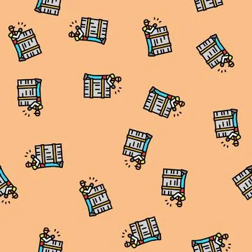 Worker trapped under heavy load vector seamless pattern Stock Illustration