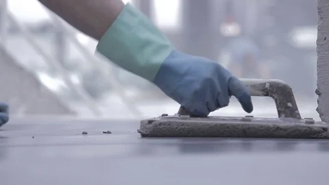 Worker With Trowel Smoothing The Floor Stock-Footage 90396066