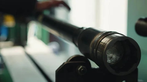 Worker twists a pipe cardan drive shaft close-up shot Stock Footage 285641553