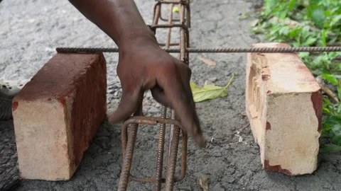 Worker Tying Rebar Video stock 336682635
