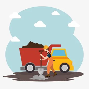 Worker with under construction icons Stock Illustration