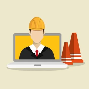 Worker under construction with laptop Stock Illustration