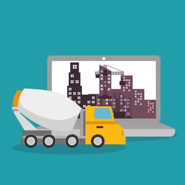 Worker under construction with laptop Stock Illustration