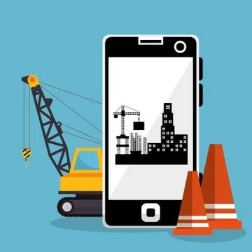 Worker under construction with smartphone Stock Illustration