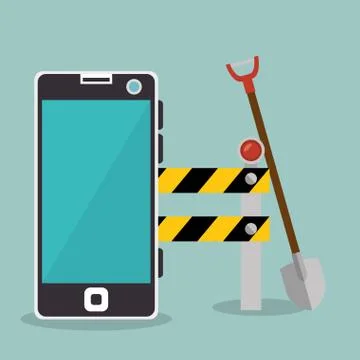 Worker under construction with smartphone Stock Illustration