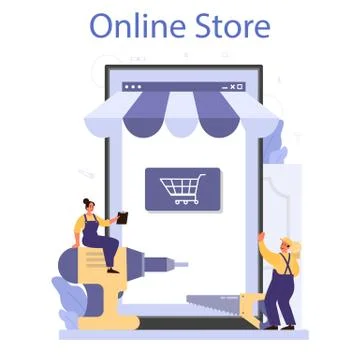 Worker in uniform install window and door online service Ilustração Stock