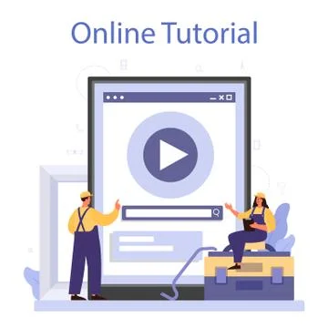 Worker in uniform install window and door online service Ilustração Stock