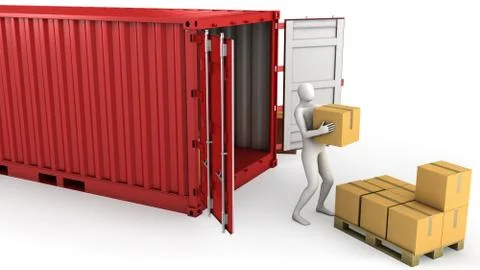 Worker unloads container Stock Illustration