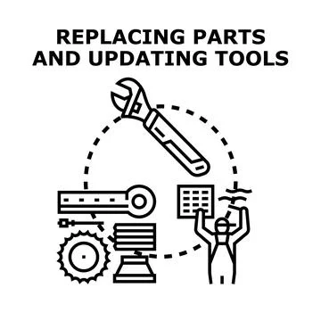 Worker updating tools and replacing equipment parts Stock Illustration