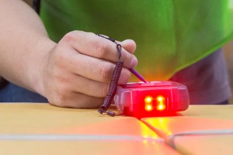 Worker use handheld Foto stock