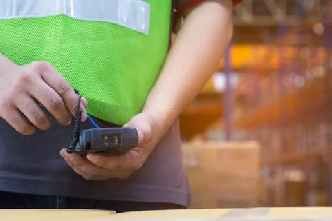 Worker use handheld Foto stock