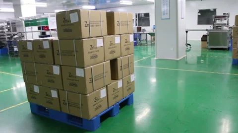 Worker use manual forklift load packages Stock Footage 44823394