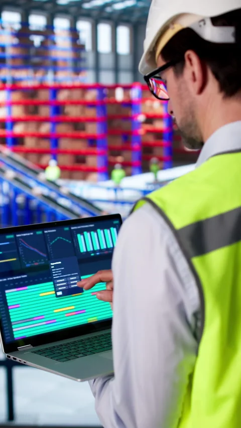 Worker Uses Computer To Inspect Data Stock Footage 333849786