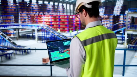 Worker Uses Computer To Inspect Data Stock Footage 335458488