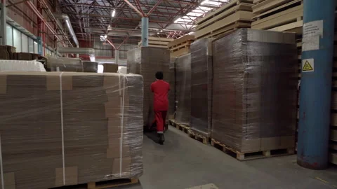 Worker uses a forklift truck to transport cargo to deliver products Stock Footage 265207853