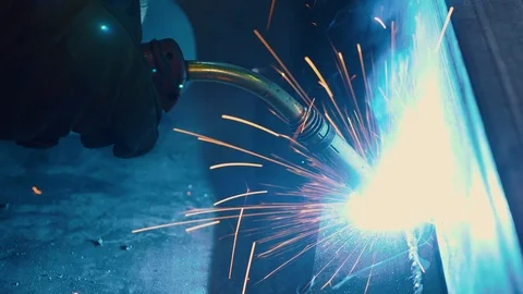 Worker uses a gas welding torch to connect the seam of the metal part Video stock 110699515