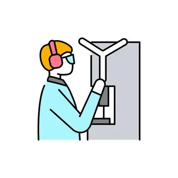 Worker uses machine olor line icon. Pictogram for web page, mobile app, promo Stock Illustration