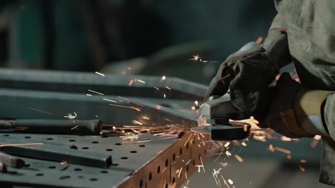 Worker Using Angle Grinder. Stock Footage 324896135