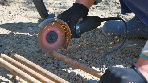 Worker Using Angle Grinder in home Stock-Footage 128921684