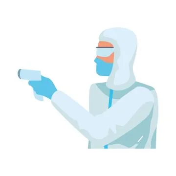 Worker using biosafety suit with thermometer 스톡 일러스트