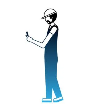 Worker using cellphone wearing sport cap and uniform Illustrazione stock