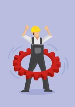 Worker Using Cogwheel as Hula Hoop Illustrazione stock