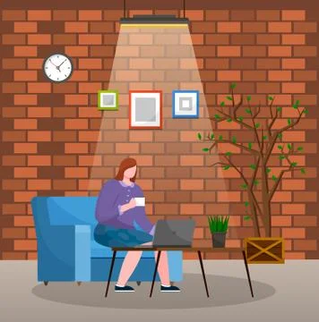 Worker Using Computer Coworking in Office Vector Stock Illustration