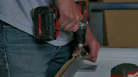 Worker Using Cordless Drill Stock Footage 201964835