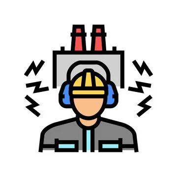 Worker using ear protection noisy factory color icon vector illustration Illustrazione stock