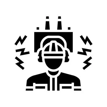 Worker using ear protection noisy factory glyph icon vector illustration Stock Illustration