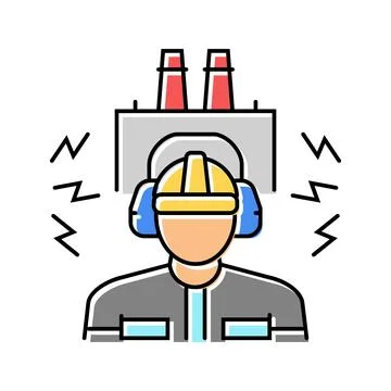 Worker using ear protection noisy factory color icon vector illustration Illustrazione stock
