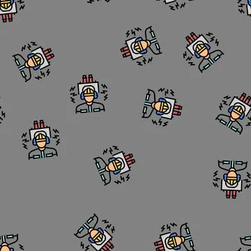 Worker using ear protection noisy factory vector seamless pattern Illustrazione stock