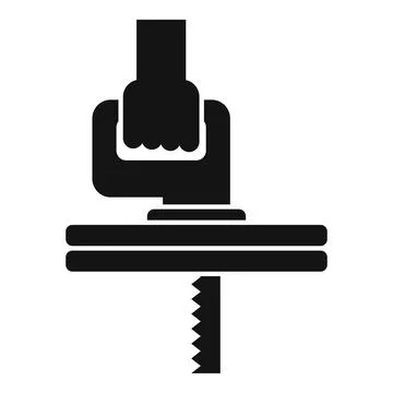 Worker using electric jigsaw cutting wood plank icon Illustrazione stock