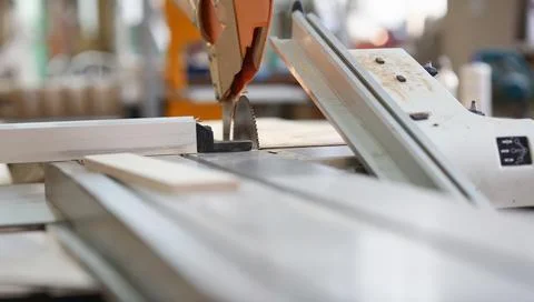 Worker using electric saw portrait Stock Photos
