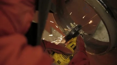 Worker Using Grinder On Steel Structure Stock Footage 63044985